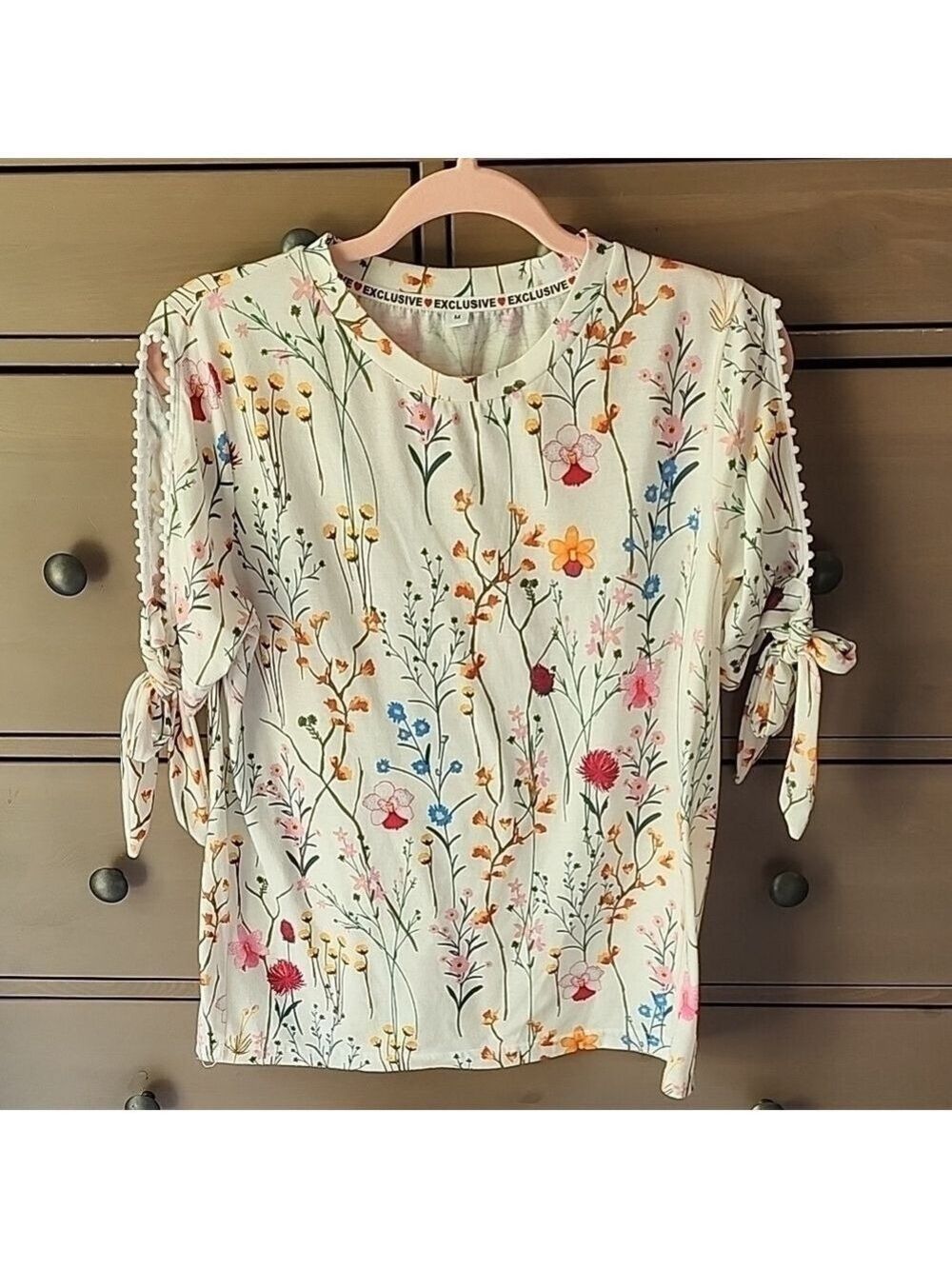 Floral Print Blouse with Tie Sleeves